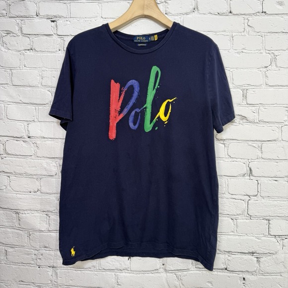 Polo Ralph Lauren Painterly Logo Navy Blue Jersey T-Shirt XL Custom Slim Fit - Picture 1 of 12